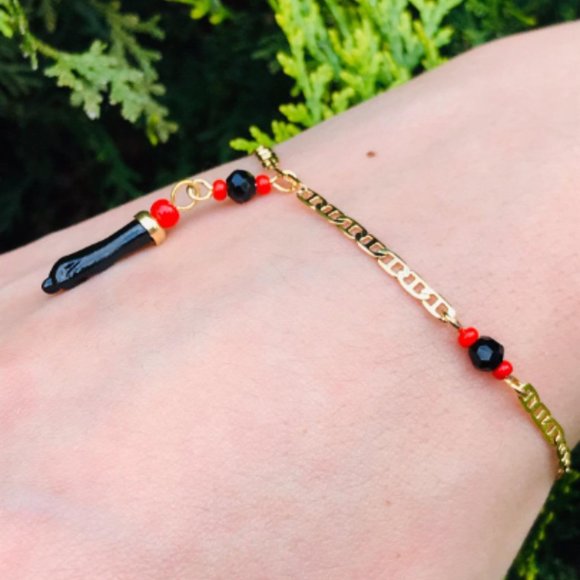 Gold Filled Women's Azabache Bracelet 7.5"/ Good Luck Azabache Bracelet/ Pulsera - Picture 1 of 5